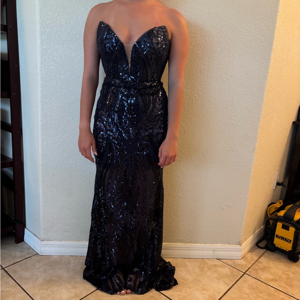 Elegant Navy Sequin Gown